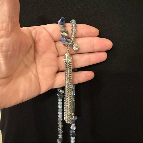 Simply Vera Vera Wang Necklace - long silver w/ blue glass & lapis stone beads - Picture 9 of 14